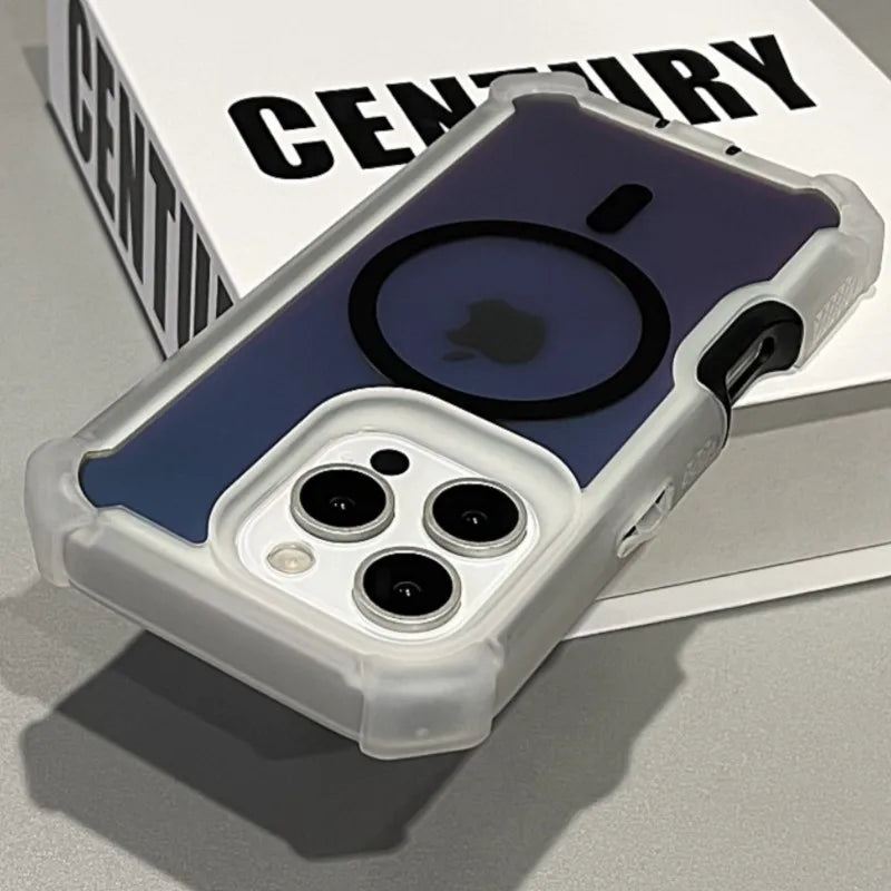 Heavy-Duty Hard PC Reflective Case For iPhone 17 16 15 14 13 Pro Max Plus Magnectic Wireless Charging Protective Defender Cover