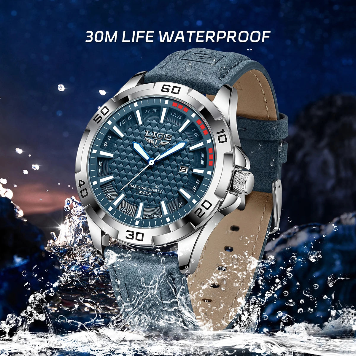 LIGE Man Luxury Brand Watch Waterproof Luminous Date Men's Quartz Wristwatch Stainless Steel Fashion Sports Men Watches
