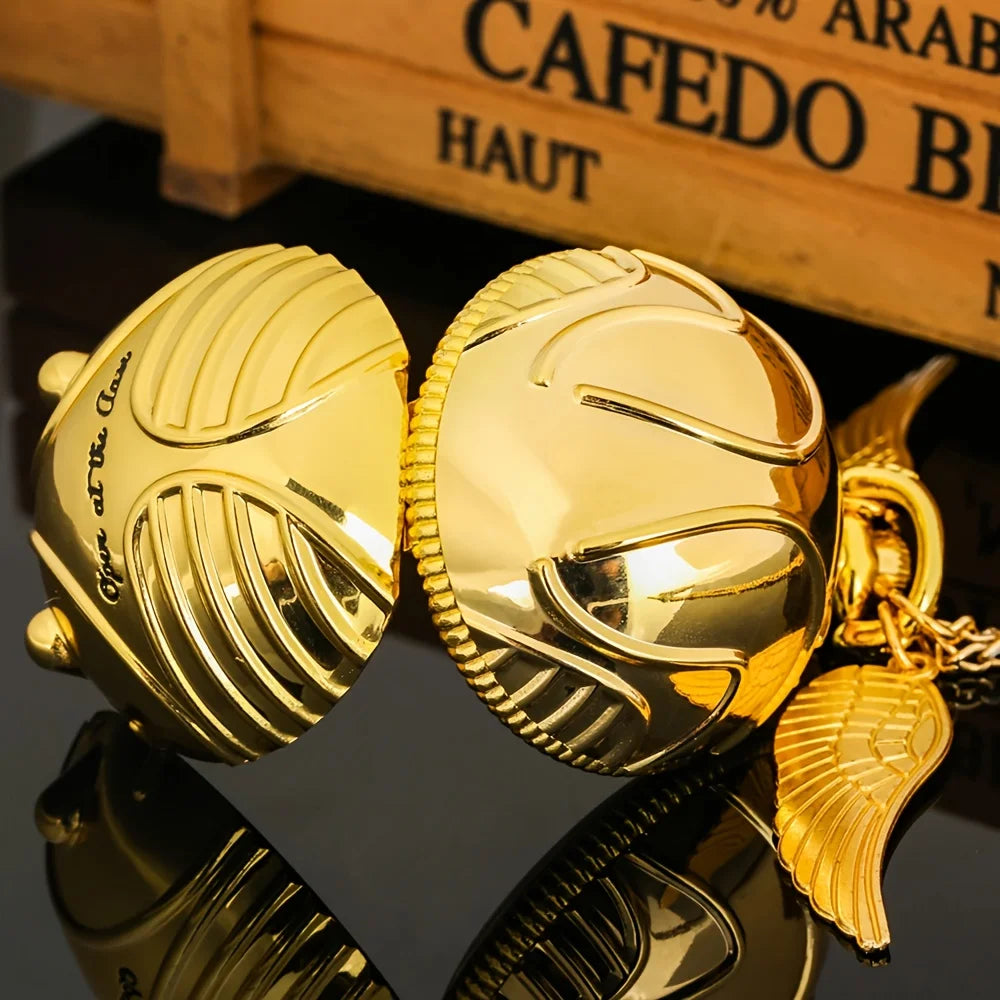 Factory direct sale Golden Snitch Quartz Pocket Watch Necklace Angel Wing Spherical Pendant Fashion Sweater Chain Pocket Watch