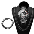 3PCS Fashion Men Business Watches Bracelet Necklace Set Luxury Steel Band Male's Analog Quartz Watch Reloj Hombre（Without Box）