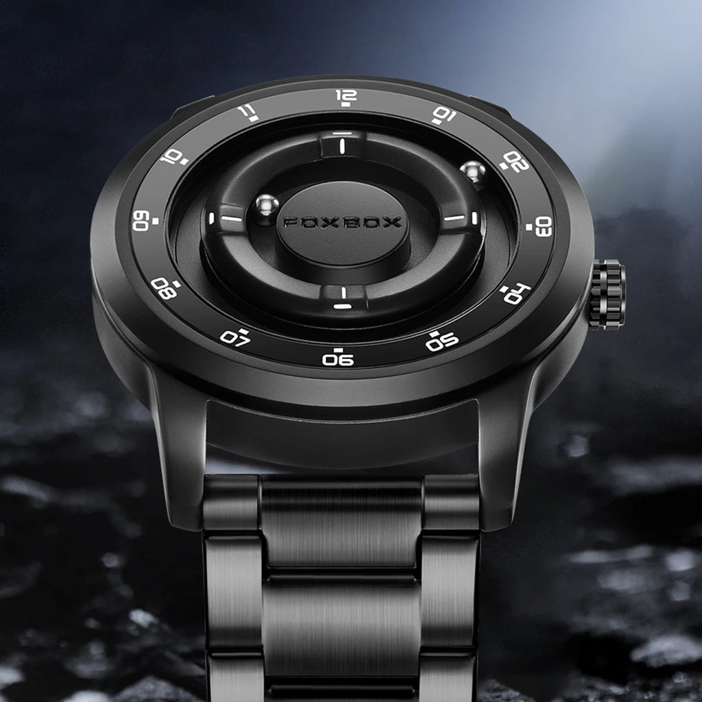 FOXBOX Watch Planet Design Fashion Floating Magnetic Pointer Free Ball Bearing Creative Simple Waterproof Quartz Watch for Men