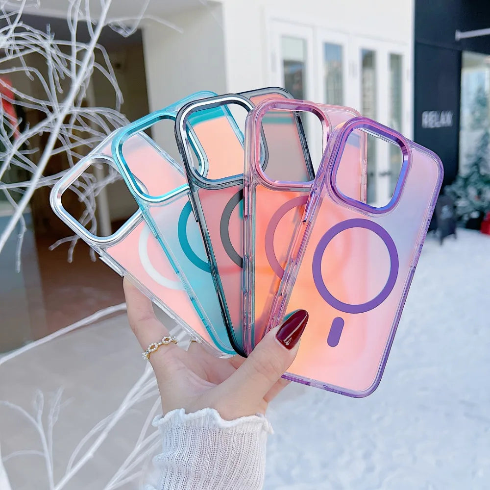 Luxury Metal Lens for MagSafe Magnetic Phone Case For iPhone 16 Pro Max 15 14 13 12 11 Wireless Charging Discolour Color Cover