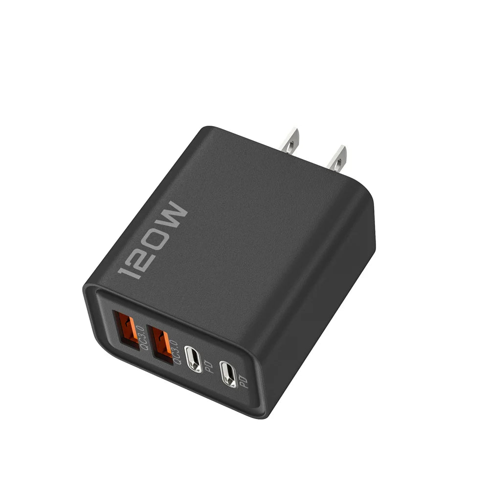 120W USB Fast Charger Quick Charge 3.0 Type C Mobile Phone Charger Adapter For iPhone Samsung Xiaomi EU/US/UK Plug Wall Charger