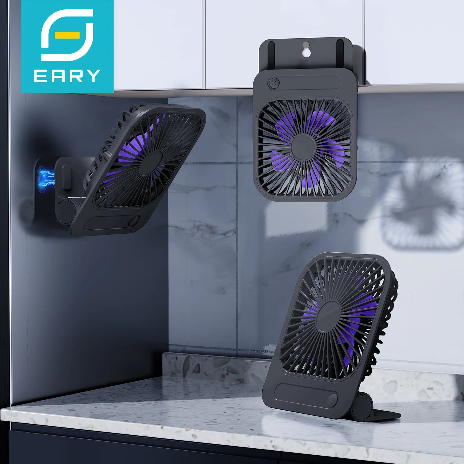 Eary Portable Magnetic Fan With 1200mAh Battery Usb Rechargeable 180 Adjustable 4 Speed Wind Personal Ultra-thin Air Cooling Fan