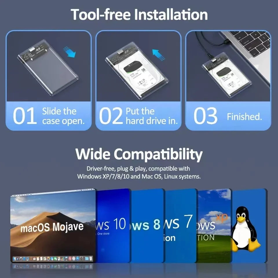 Harddisk Boxs USB 3.0/Type C to SATA III Hard Disk Case 2.5Inch HDD SSD External Enclosure Hard Drive Disk Box External HDD Case