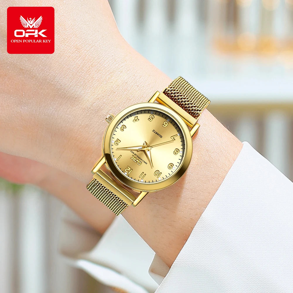 OPK 8115 Women's Watch Simple Fashion Original Quartz Wrist Watch Stainless Steel Mesh Strap Waterproof Watch For Women Reloj