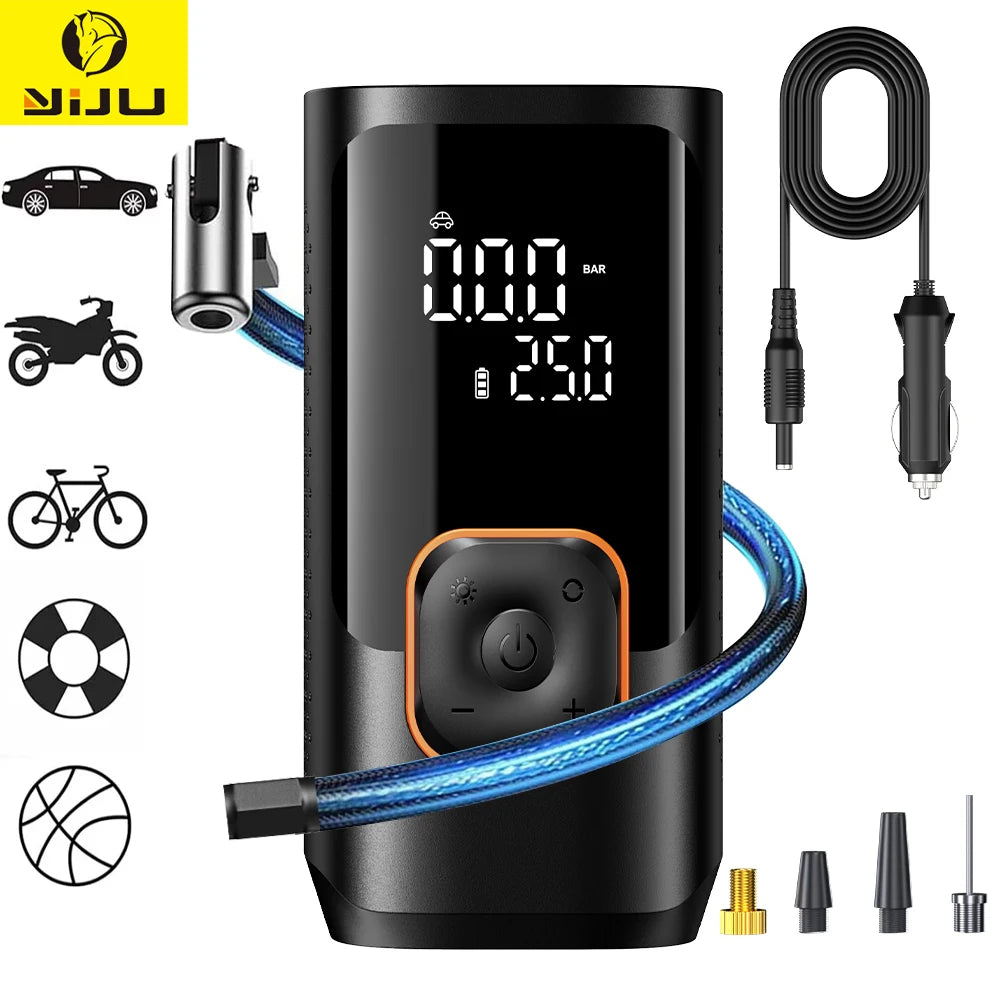 YIJU Portable Tire Inflator Rechargeable Electric Inflator For Car Bicycle Digital Air Compressor Football Ball Inflator Pump