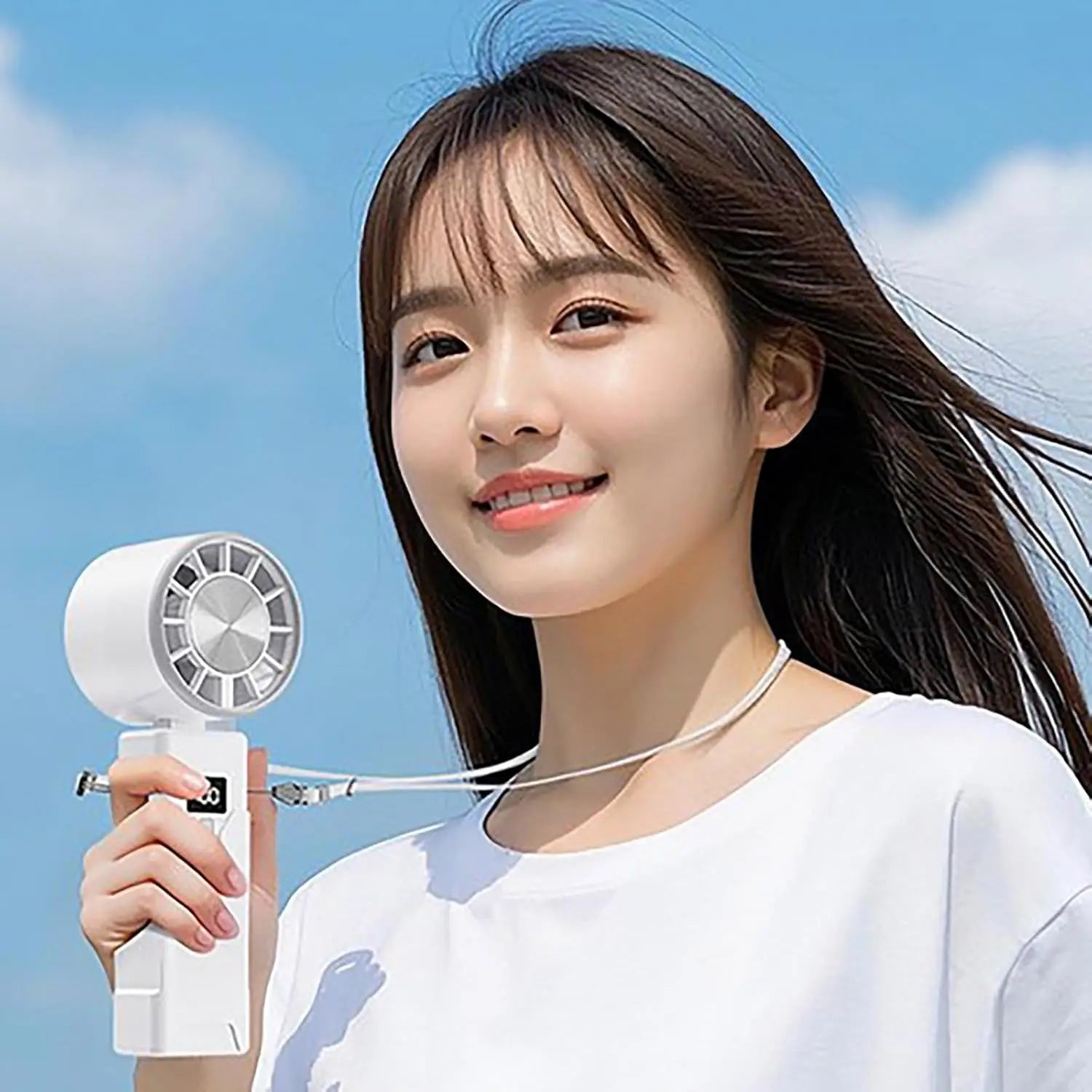Portable Handheld Fan Desktop USB Rechargeable Foldable Fan For Real Time Display Power Cooling with Adjustable