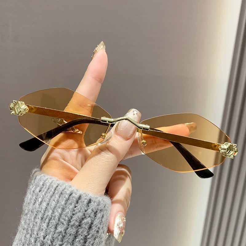 New Rimless Cut Edge Sunglasses Woman Diamond Personalized Sunglasses UV Protection Small Frame Vintage Metal Shades Eyewear