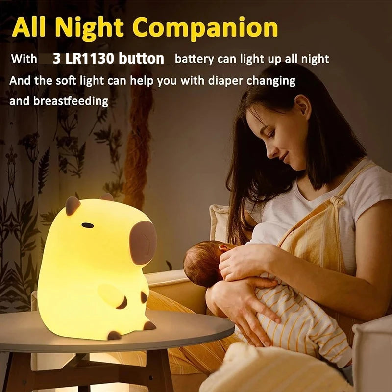 Mini Novel Night Light,Cute Capybara Silicone Ambient Lamp,Warm Bedside Light for Nursery Children Sleep & Room Decor Kids' Gift