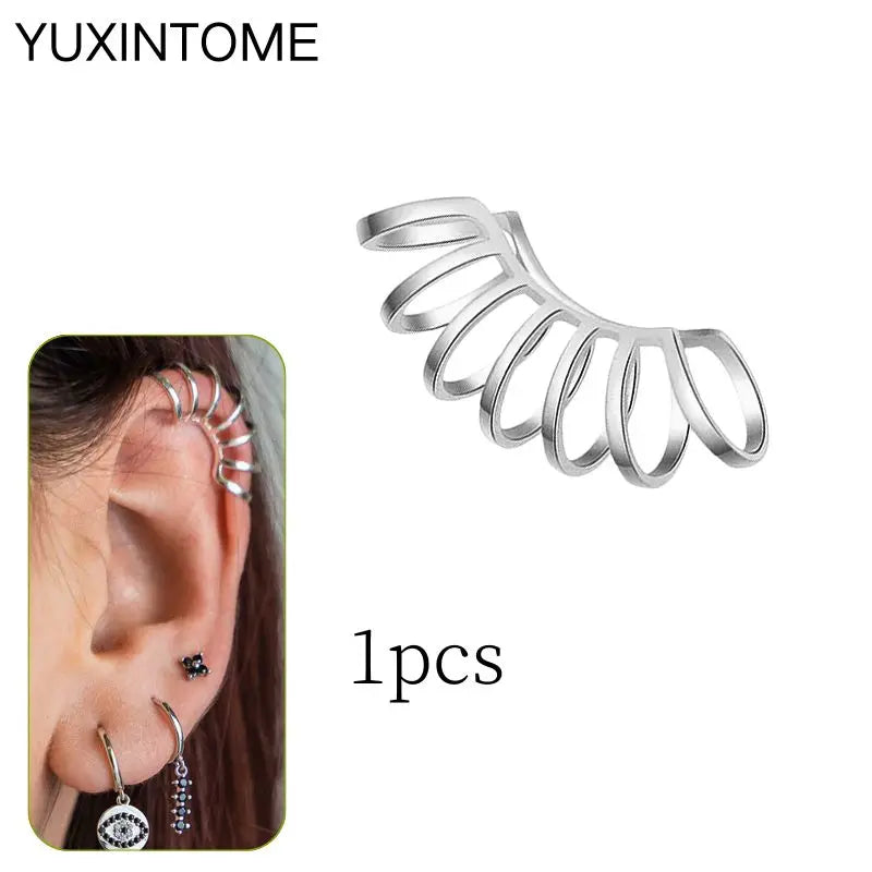 1PC Punk Ear Cuff Plated 24K Gold/925 Silver Conch Clip Earrings For Women Climbers No Piercing Fake Cartilage Earrings