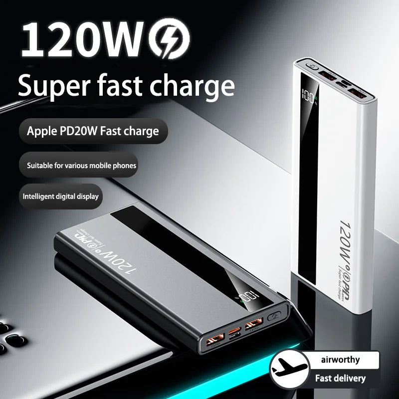 200000mAh High Capacity PowerBank 120W Super Fast Charging Portable External Battery Powerbank For Iphone Huawei Oppo Samsung