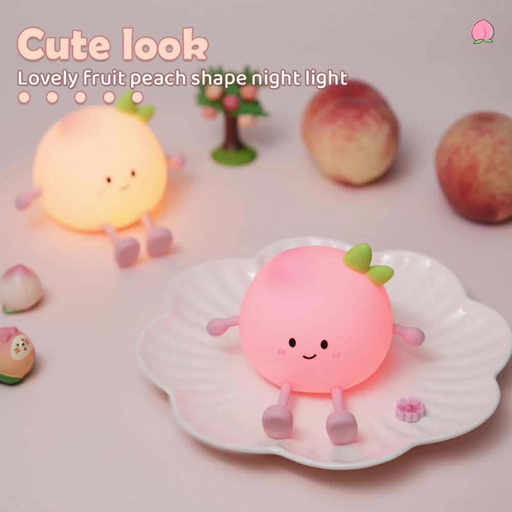 Night Light Rechargeable Cute Silicone Peach Shaped LED Nursery Nightlight Touch Control for Bedroom Living Room Kid Room Gift