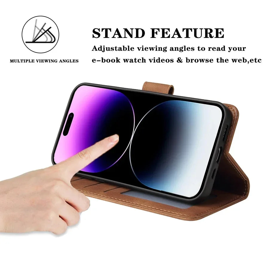 ZZXX Leather Wallet Phone Case For iPhone 16e 16 Pro Max 15 14 13 Mini 12 11 X XS XR SE2 8 7 6s Plus Flip Card Slot Holder Cover