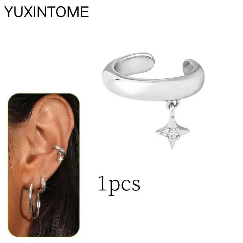 1PC Punk Ear Cuff Plated 24K Gold/925 Silver Conch Clip Earrings For Women Climbers No Piercing Fake Cartilage Earrings