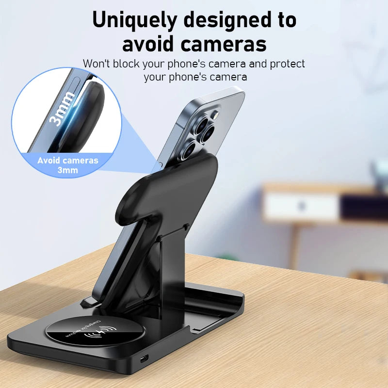 Desk Fast Wireless Charger Stand Pad Foldable Fast Charging Station Dock for iPhone 16 15 14 13 12 Pro Max Apple Watch Airpods