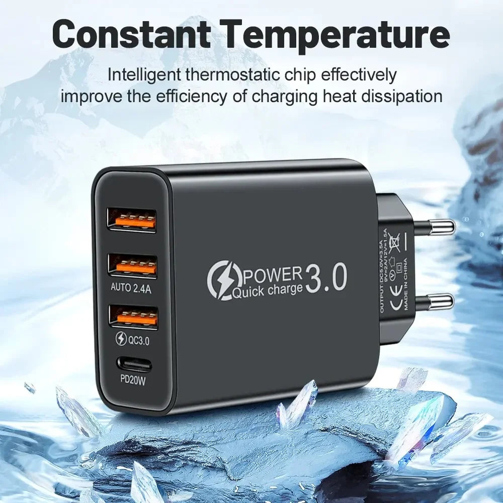 Total 48W Multi-Port USB PD Wall Charger Adapter for Xiaomi iPhone 13/12 Samsung Mobile Phone Plug-In Charging