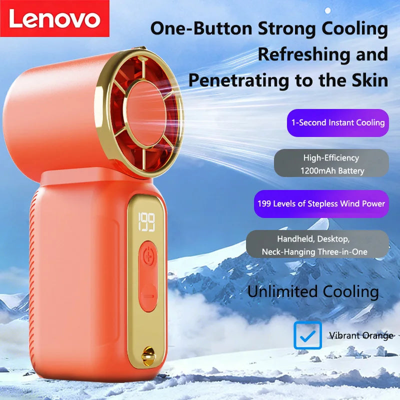 Lenovo Best Selling Summer Super Mini Rechargeable Handheld High Speed Fan Powerful Wind Ultra Quiet Digital Display Pocket Fan