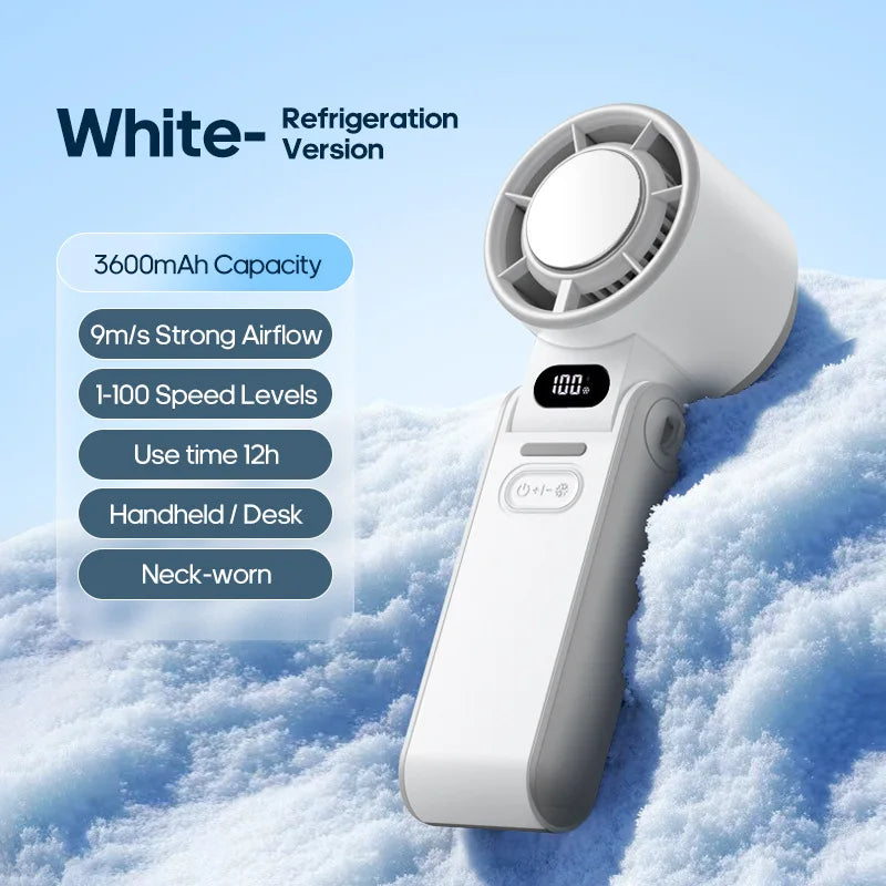 Portable High Speed Cooling Handheld Fan 3600mAh Rechargeable 100 Wind Speeds Adjustable Mini Foldable Air Cooling Turbo Fan