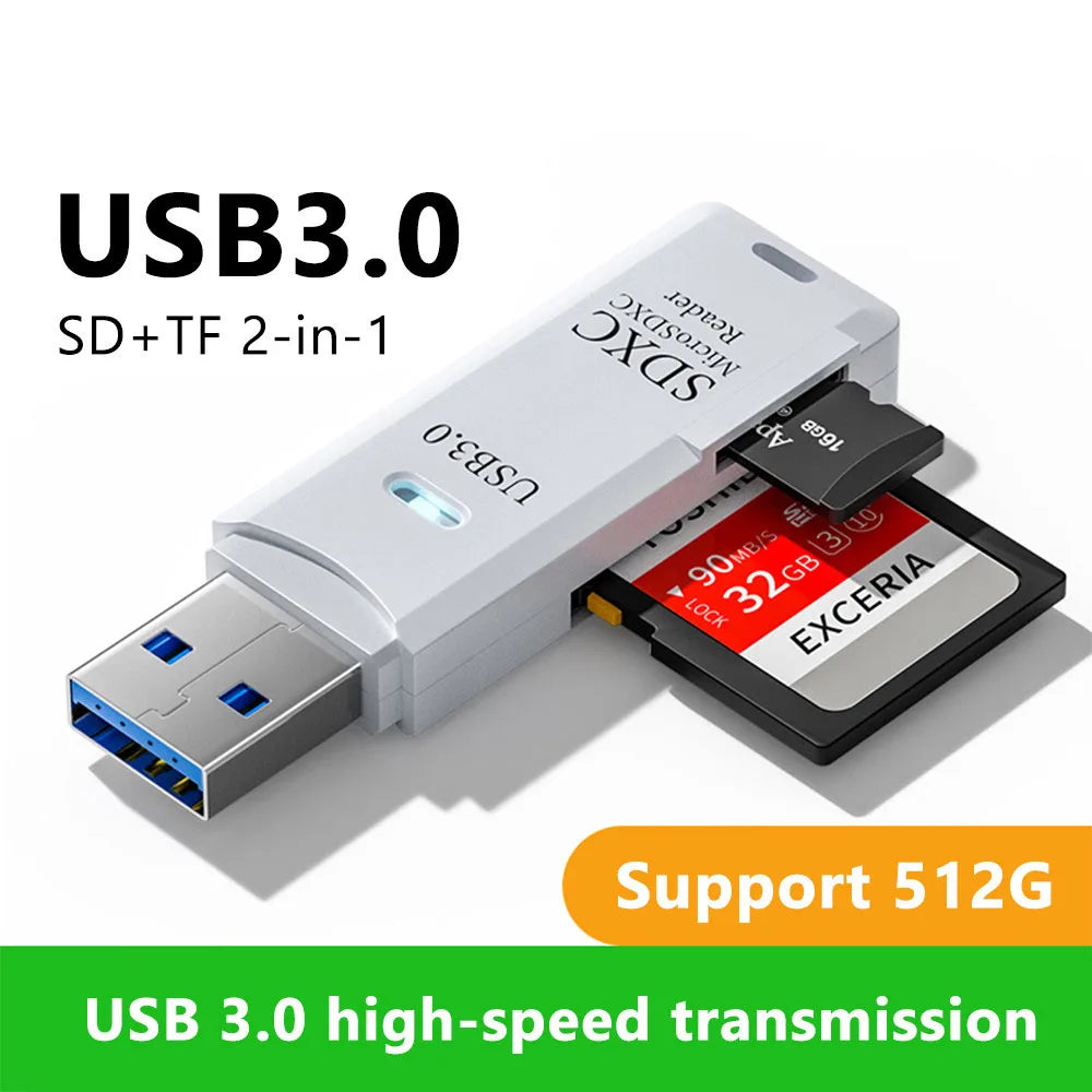 2 In 1 USB 3.0 Card Reader Micro TF SD Card Reader USB Adapter High Speed Card Reader TF Memory Card For PC Laptop Accessories