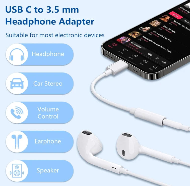 USB C to 3.5mm Headphone Jack Adapter Type C Audio Aux Cable Dongle