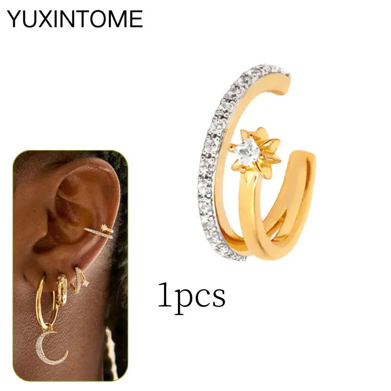 1PC Punk Ear Cuff Plated 24K Gold/925 Silver Conch Clip Earrings For Women Climbers No Piercing Fake Cartilage Earrings