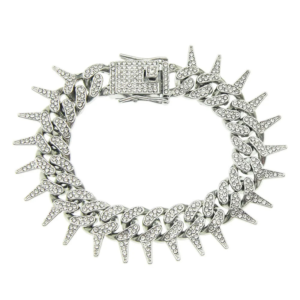 20mm Gothic Thorns Flash Full Rhinestone Miami Cuban Chain Luxury Fashion Men's Necklace For Women Hip Hop Cool Bracelet Jewelry