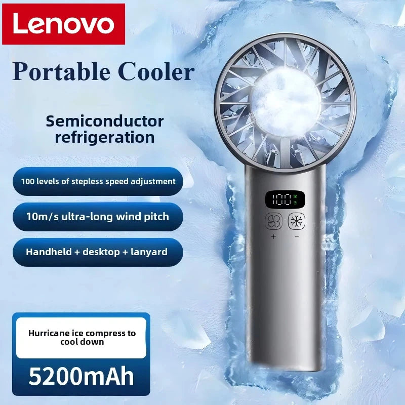 Lenovo Ice-Cooling High-Speed Cooling Handheld Fan USB Rechargeable 5200mAh Portable Mini Fan for Travel Camping Outdoor 2026