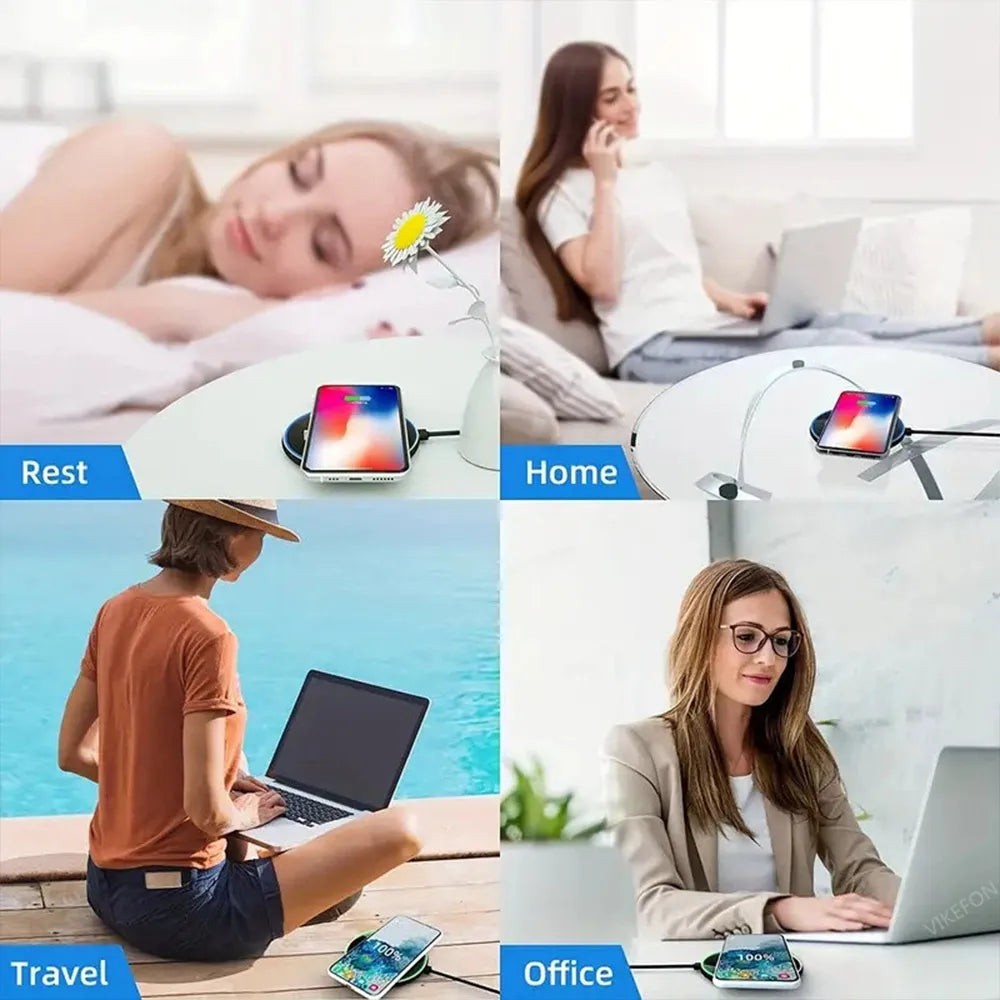 Desktop Wireless Charger Type C Cable LED Light For iPhone 17~12 Samsung S25 S24 Xaomi 17 Pro Max Huawei Fast Charging Station