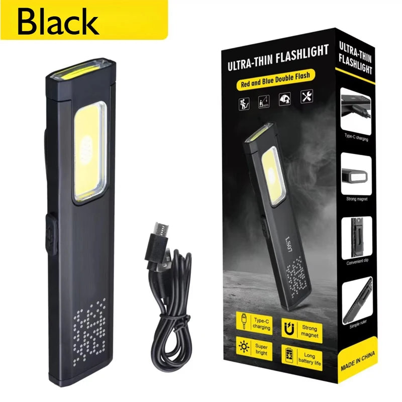 Mini Portable Rechargeable LED Torch Light, Waterproof Outdoor Work Pocket Flashlight with Magnetic Grip, Compact LED Flashlight
