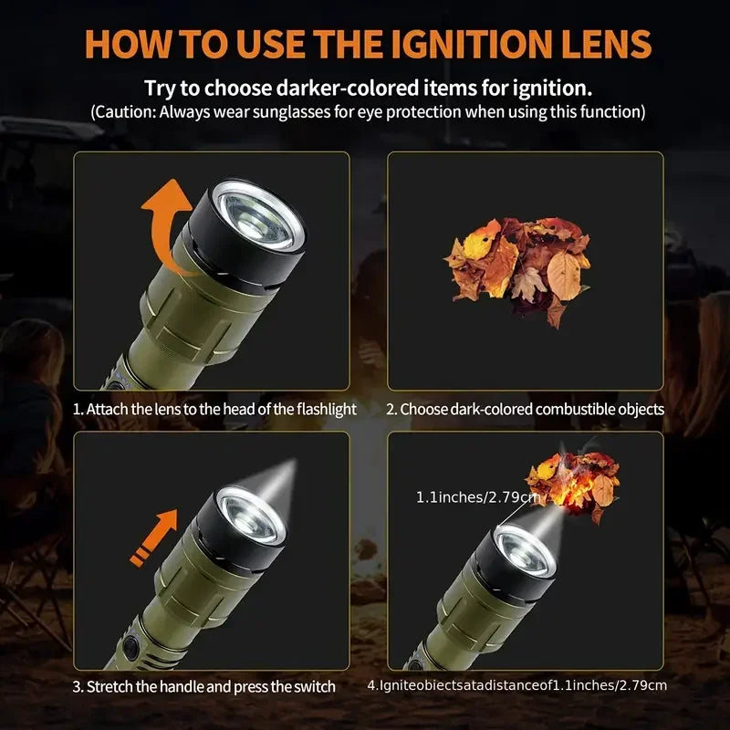 Flashlight Lighter & Power Bank Combo,Rechargeable,Zoomable Super Bright Beam,5 Modes Flashlight for Outdoor Camping Emergency