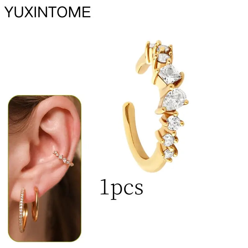 1PC Punk Ear Cuff Plated 24K Gold/925 Silver Conch Clip Earrings For Women Climbers No Piercing Fake Cartilage Earrings