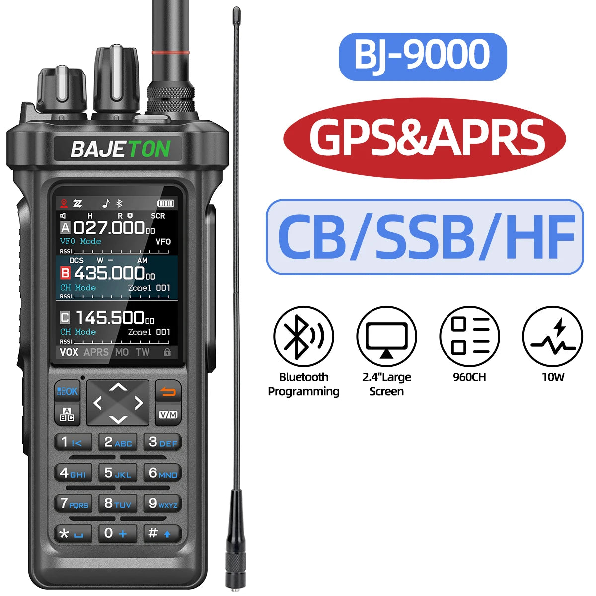 BAJETON BJ-9000 GPS APRS Walkie Talkie 10W CB 27Mhz CB/SSB/HF Bluetooth Programming NOAA ShortWave For RT-950PRO RT-950 Radio