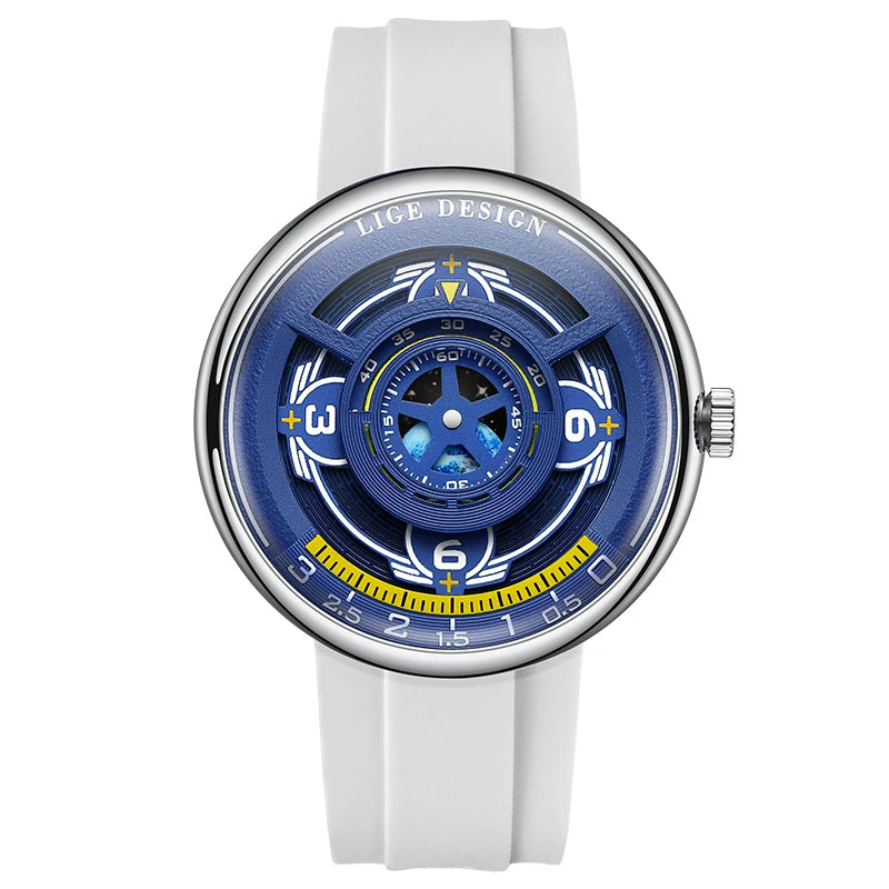 LIGE Trendy Sporty Men's Watches Creative Blue Planet Dial Luminous Silicone Straps Waterproof Men's Quartz Watches Relojs