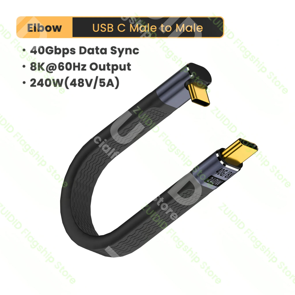 Elbow USB 4.0 Gen3 40Gbps FPC Cable PD 240W 5A Fast Charging USB C to Type C Cable Thunderbolt 3 8K@60Hz Cable USB C Data Cabel