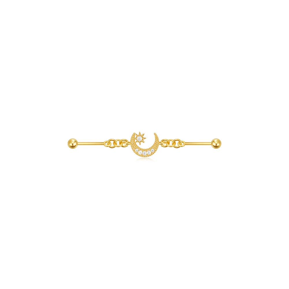 Aide 925 Sterling Silver Dangling Piercing Barbell Star Industrial Earring Tragus Cartilage Fine Jewelry DIY Industrial Rings