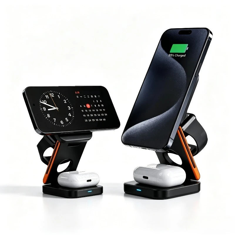 3 in 1 Fast Charging Station Foldable Magnetic Wireless Charger Stand for iPhone 17 16 15 14 13 12 iWatch 10-2 Airpods Pro Max
