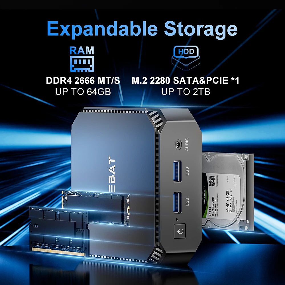 FIREBAT T2 MiniPC Intel N150 Dual Band WiFi5 BT4.2 16GB 512GB Windows 11 Desktop Gaming Computer Mini PC Gamer