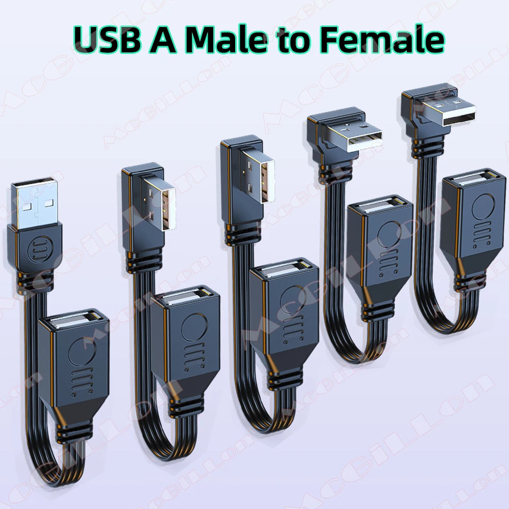 USB Extension Cable Elbow 90 Degree Angle Soft Silicone Flat Cable USB A Male to Female Extension Adapter Cable for Laptop Phone