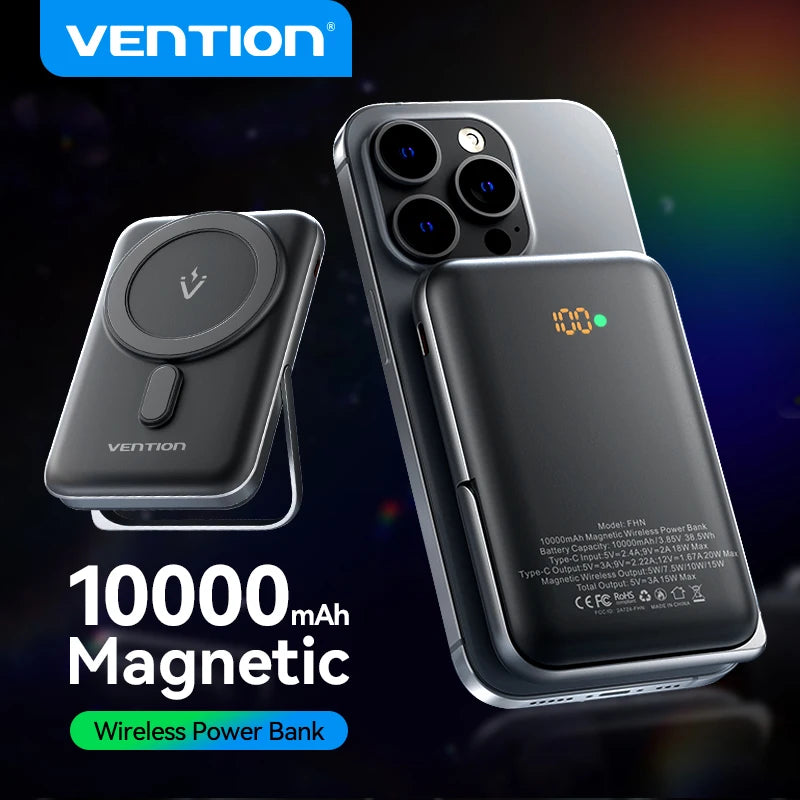 Vention 10000mAh Magnetic Wireless Power Bank Portable PD 20W Fast Charging PowerBank for iPhone 13/14/15/16 Pro Max