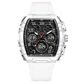 FOXBOX Men Watch Luminous White Silicone Waterproof Quartz Watch For Men Fashion Analog Digital Alarm Chronograph Montre Homme