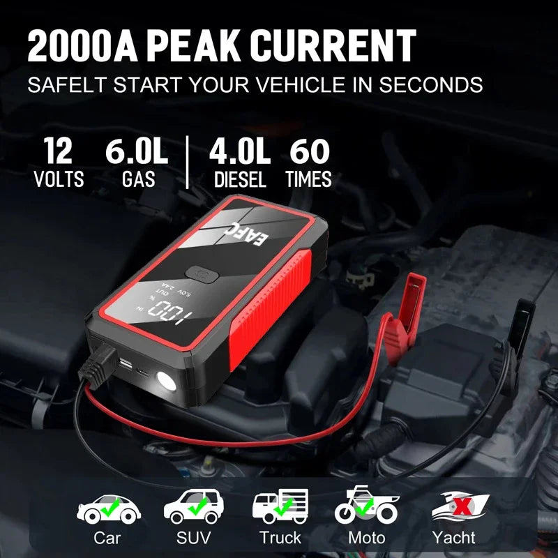 Car Jump Starter 2000A/1200A/600A Car Battery Starter Portable Power Bank Charger 12V Auto Emergency Starting Device Booster