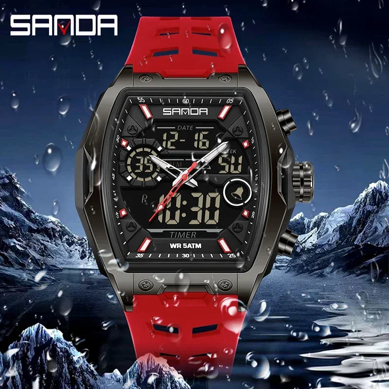 SANDA Men Electronic Watch Big Dial Sports LED Analog Digital Chronograph Military Dual Display Man Wristwatch relogio masculino
