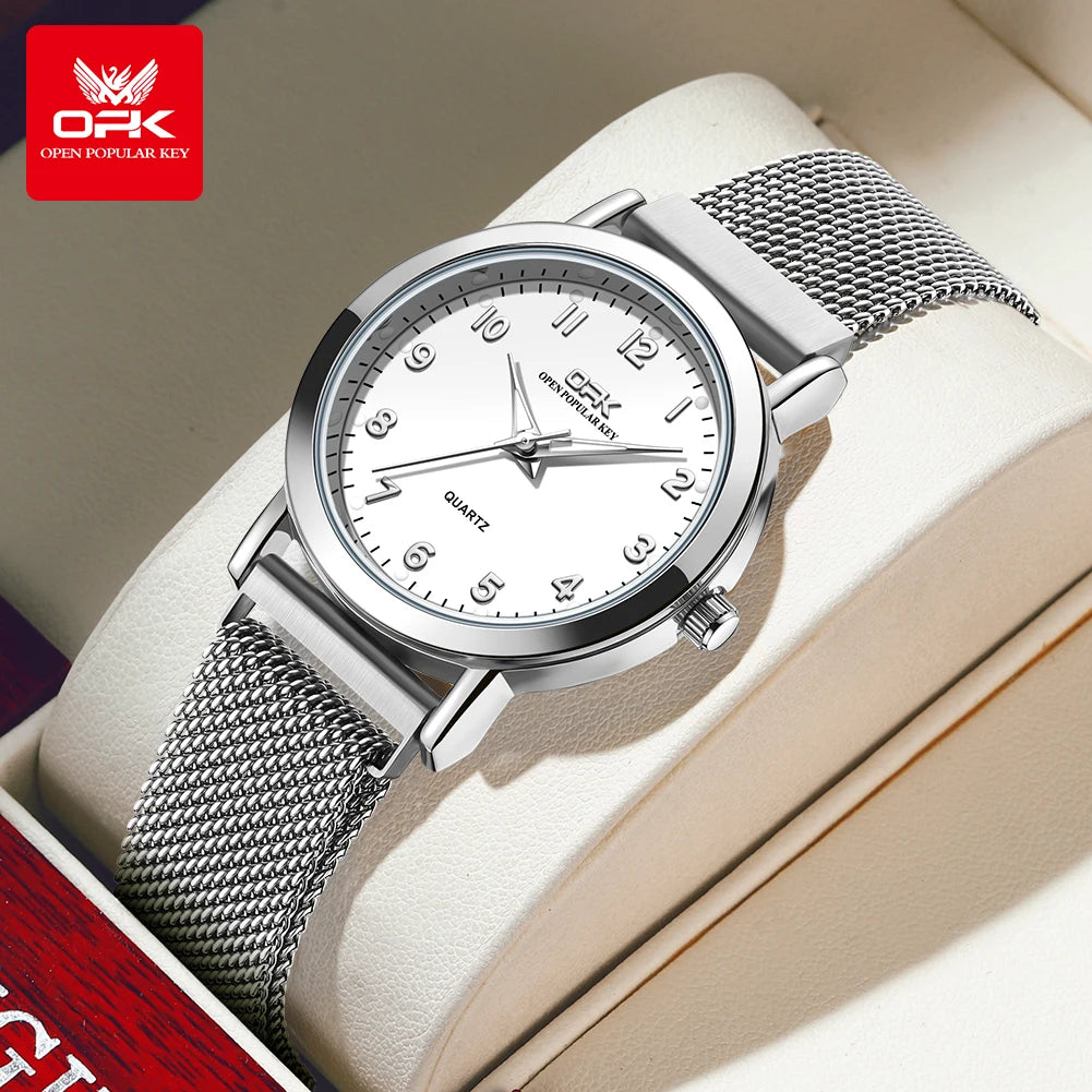 OPK 8115 Women's Watch Simple Fashion Original Quartz Wrist Watch Stainless Steel Mesh Strap Waterproof Watch For Women Reloj
