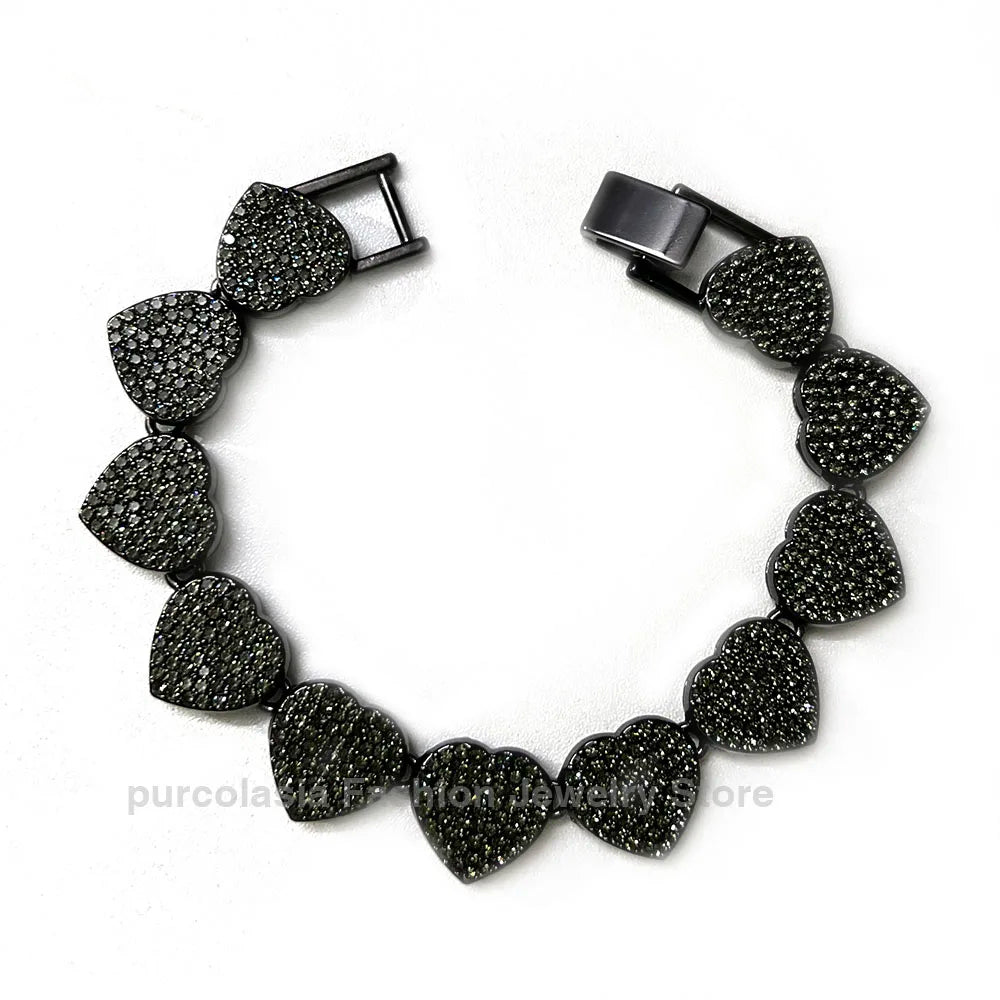 14mm Black Grey Bracelet Hip Hop Men Women Cuban Chain Bling Iced Out Rhinestones Paved Miami Necklace Jewelry