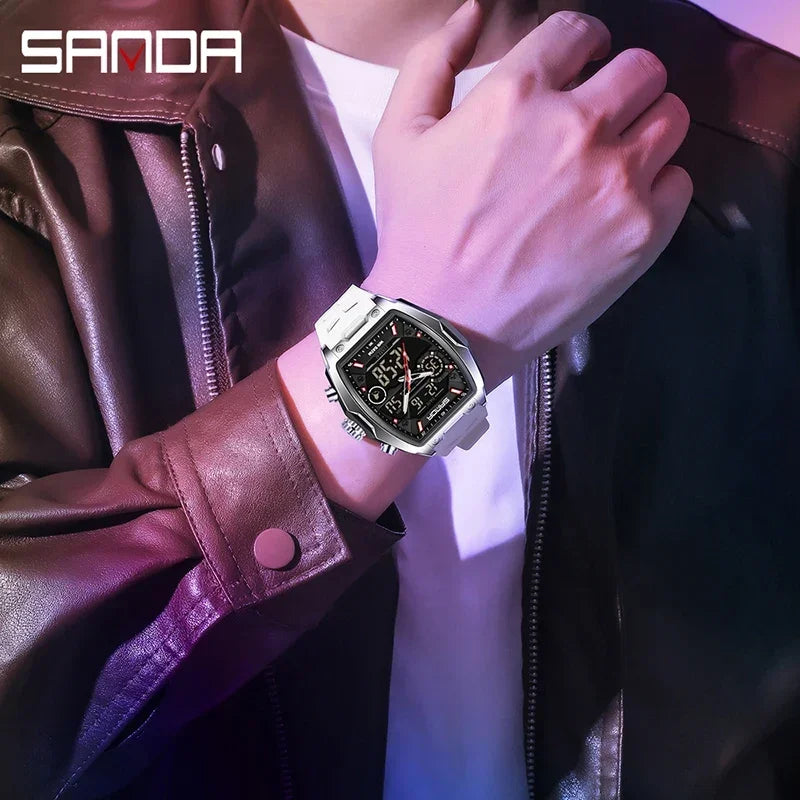 SANDA Men Electronic Watch Big Dial Sports LED Analog Digital Chronograph Military Dual Display Man Wristwatch relogio masculino