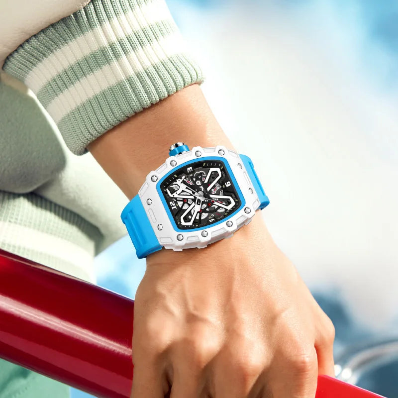 New Men's Sports Fashion Quartz Watch, Trendy Hip-Hop Style Large Dial, Exquisite Butterfly Face Design, Fashionable, Luminous Display, Barrel-Shaped Silicone Men's Watch, Suitable for Men, Ideal Gift for Friends - Suitable f