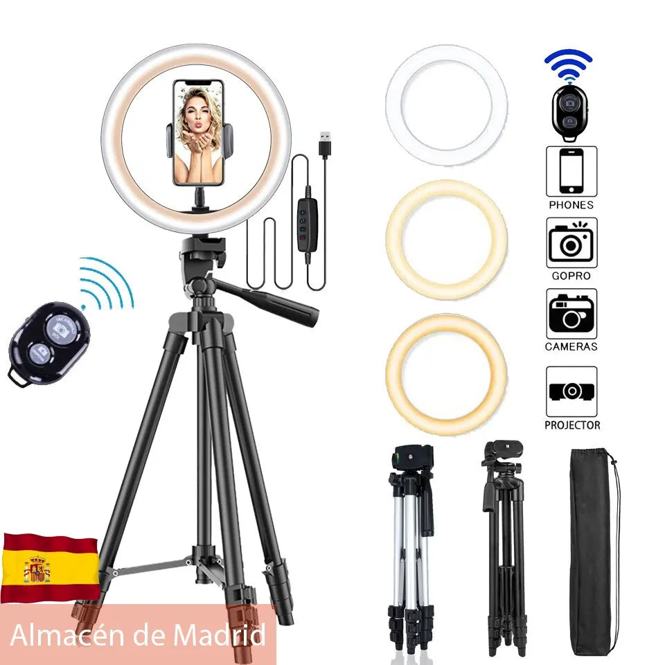 26cm Photo Ringlight Led Selfie Ring Light Phone Remote Control Lamp Photography Lighting With Tripod Stand Holder Youtube Video