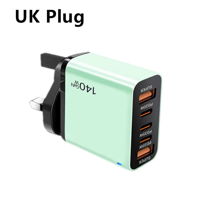 4-in-1 Type C Cable USB C PD Fast Charger 5 Ports Quick Charge Phone Adapter For iPhone Samsung Xiaomi Huawei OPPO Wall Charger