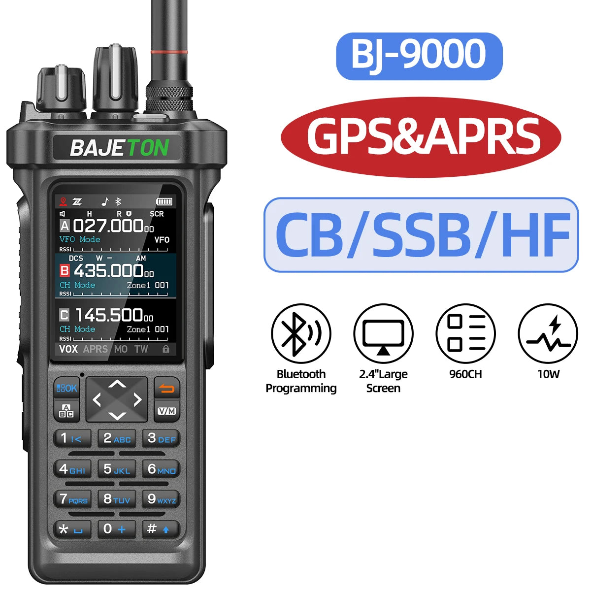 BAJETON BJ-9000 GPS APRS Walkie Talkie 10W CB 27Mhz CB/SSB/HF Bluetooth Programming NOAA ShortWave For RT-950PRO RT-950 Radio